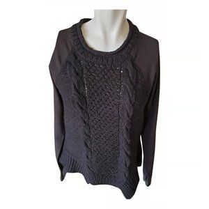 Yigal Azrouel Black Cable knit Wool/Leather/Crepe Sweater S/M $600